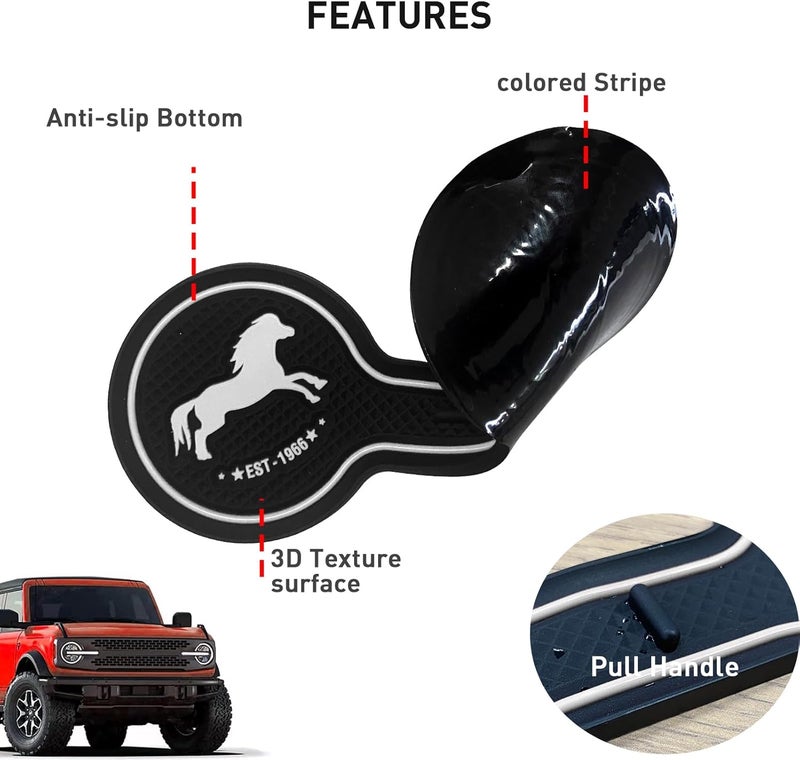 LSAUTO Car Cup Holder Coaster Compatible with Ford Bronco Offroad 2021-2025, Silicone Car Decorative Water Coaser, Bronco Car Accessories (White) - Image 4